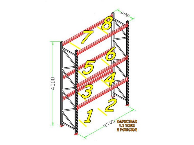 Módulo Estantería Rack Porta Pallet / 1.200 kg por Posición / 2.400 kg por Nivel #3
