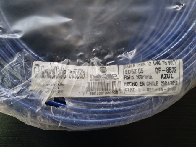 Rollo Cable Eléctrico x 100 mts / Azul / 12AWG / 7H-600V #2