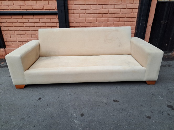 Sofa 3 Cuerpos Beige Sin Cojines / Tapiz Genero / Usado  #5