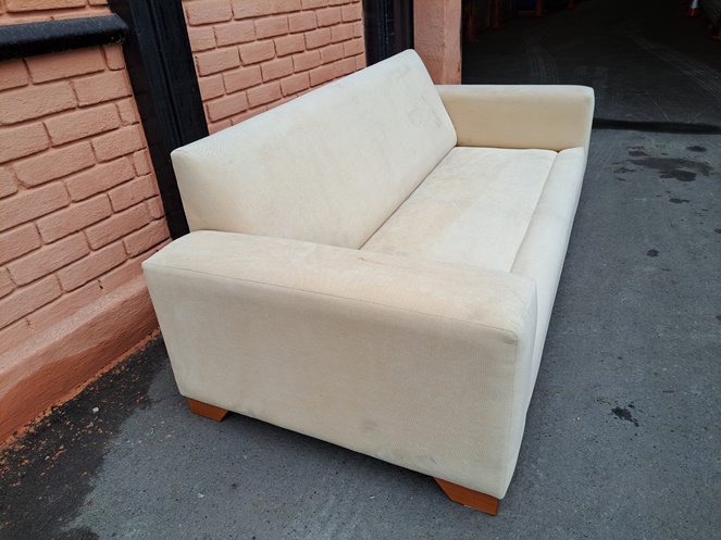 Sofa 3 Cuerpos Beige Sin Cojines / Tapiz Genero / Usado  #4