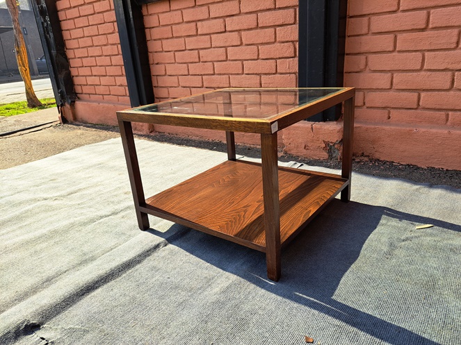 Mesita Lateral / madera Encina / Cubierta Vidrio / Usada / 54 #3