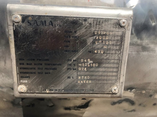 Estanque Acero Inoxidable / S.A.M.A. / Capacidad 2.750 Lts. Aprox. / Usado #4