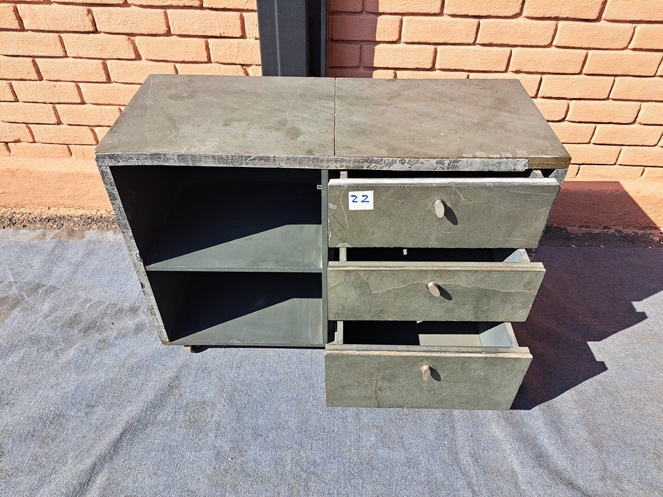 Mueble Madera 3 cajones y divisiones Revestido piedra pizarra / N22 / Usado #4